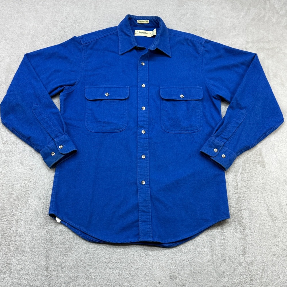 Vintage St. Johns Bay Chamois Shirt Men M Blue Long Sleeve Cotton Workwear Chore